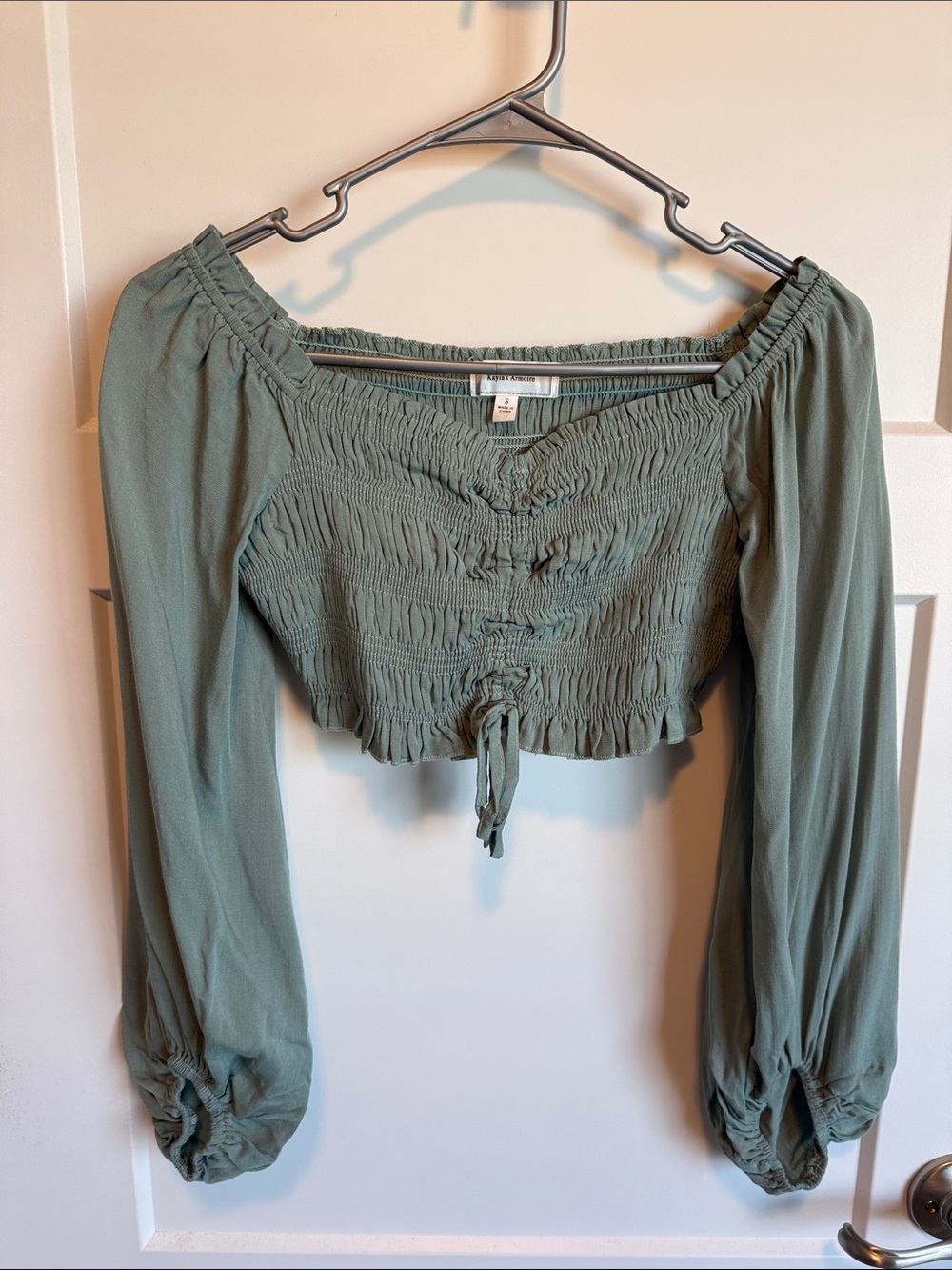Kayla’s Armoire Off-Shoulder Crop Top - Sage Green
